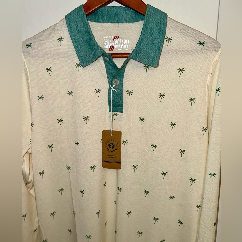 Marine Layer NWT Palm Tree Print Long-Sleeve Air Polo - Picture 3 of 8